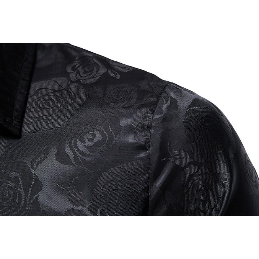 Men's Long Sleeve Fashionable Shirt Rose Print Casual Button Shirts Men Lapel Spring Formal Clothing
