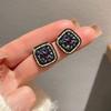 Black Crystal Square Stud Earrings, S925 Sterling Silver, High-End Elegant 2023 Fashion Jewelry.