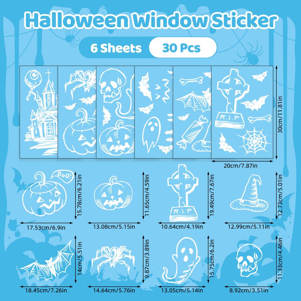Q Version Cute Ghost Theme Window Stickers PVC Static Cling Halloween Decor for Home Living Room Party Decoration