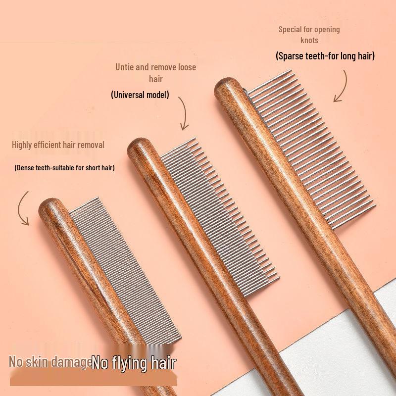 Solid Wood Handle Flea Comb: Single Row for Cats & Dogs - Removes Loose Hair & Cleans