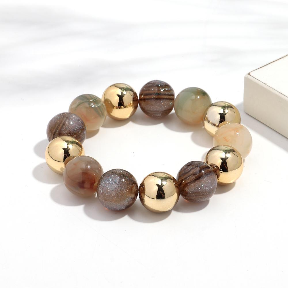 Fashion Acrylic Big Round Beaded Bracelet for Women Simple Glitter Colorful Handmade Strechy Bracelets Jewelry Accessories Gift
