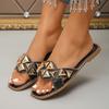 Summer New Style Sandals and Slippers Women's Outfit Fashionable Rivet Flat Slippers with Square Head Plus Size