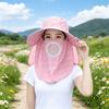 Wide-brimmed Purple Floral Sun Hat Detachable Face Mask Design, Breathable Lightweight Anti-UV Outdoor Headwear