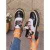Autumn Printed Low-top Shoes 2025 New Plus-size Lace-up British Style Muffin Small Leather Shoes for Women