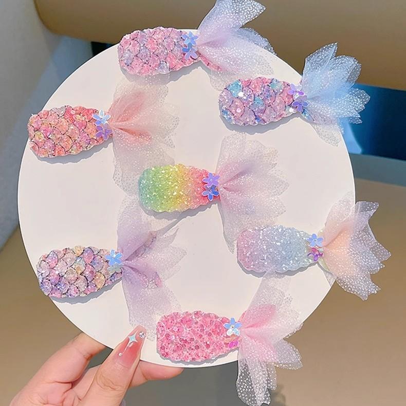 2Pcs Girl Mermaid Princess Hair Card Korean Glitter Fishtail BB Clip Baby Bangs Side Clip Children's Hair Clip Headdress