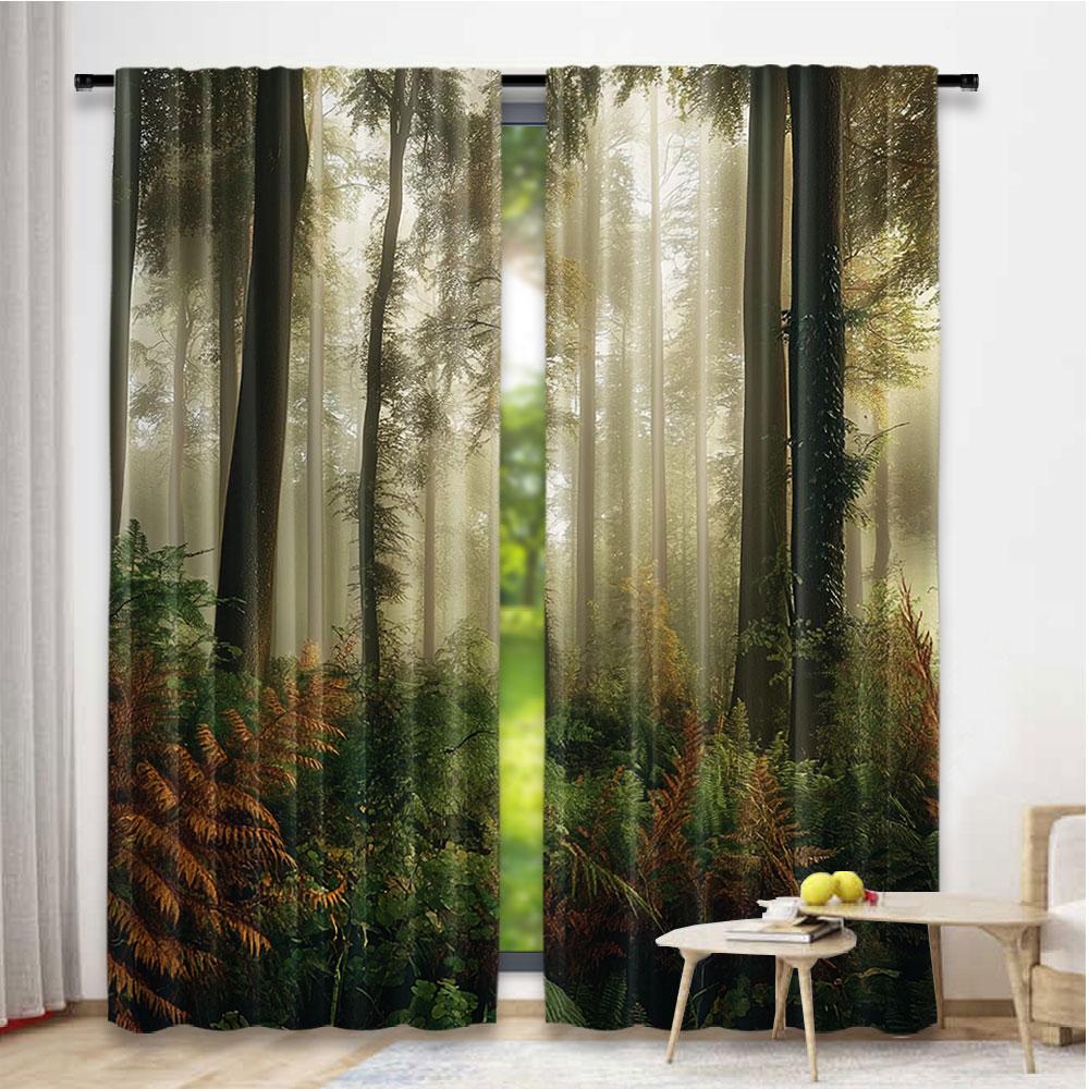 2Pcs Forest Curtain Mystic Dark Fog Atmosphere Deep In The Forest Woodland Nobody Silence For Living Room Bedroom Dining Room