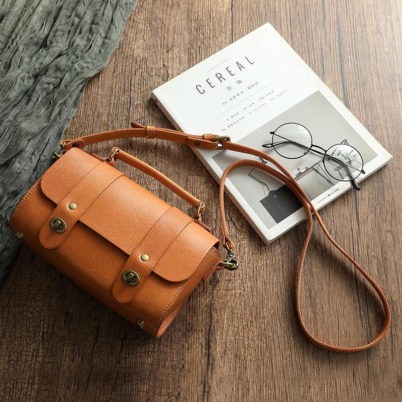 Johnature Sac messager Vintage en cuir de vache véritable pour femmes, sac à main de loisirs fait à la main, sacs à bandoulière de couleur unie