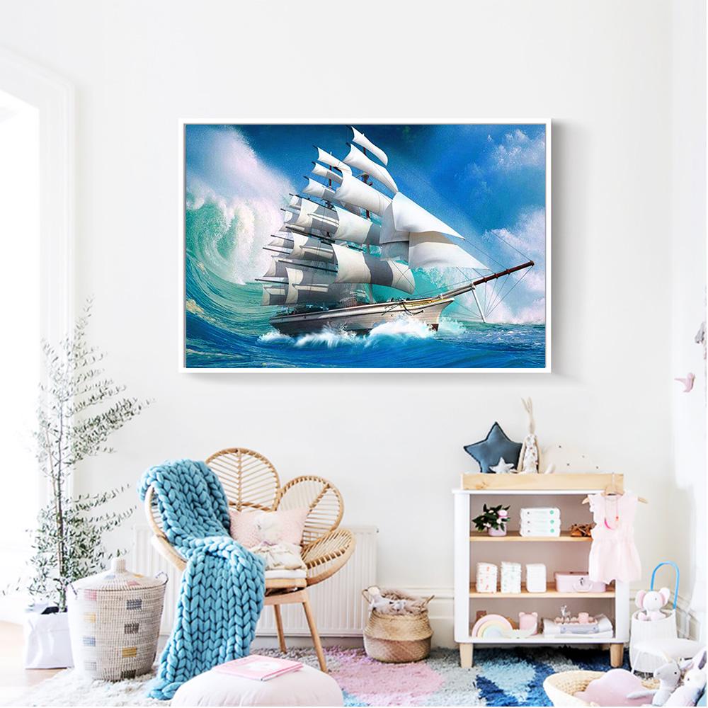 HUACAN pictură cu diamant barca cu pânze 5D bricolaj broderie cu diamante mozaic imagine cu stras