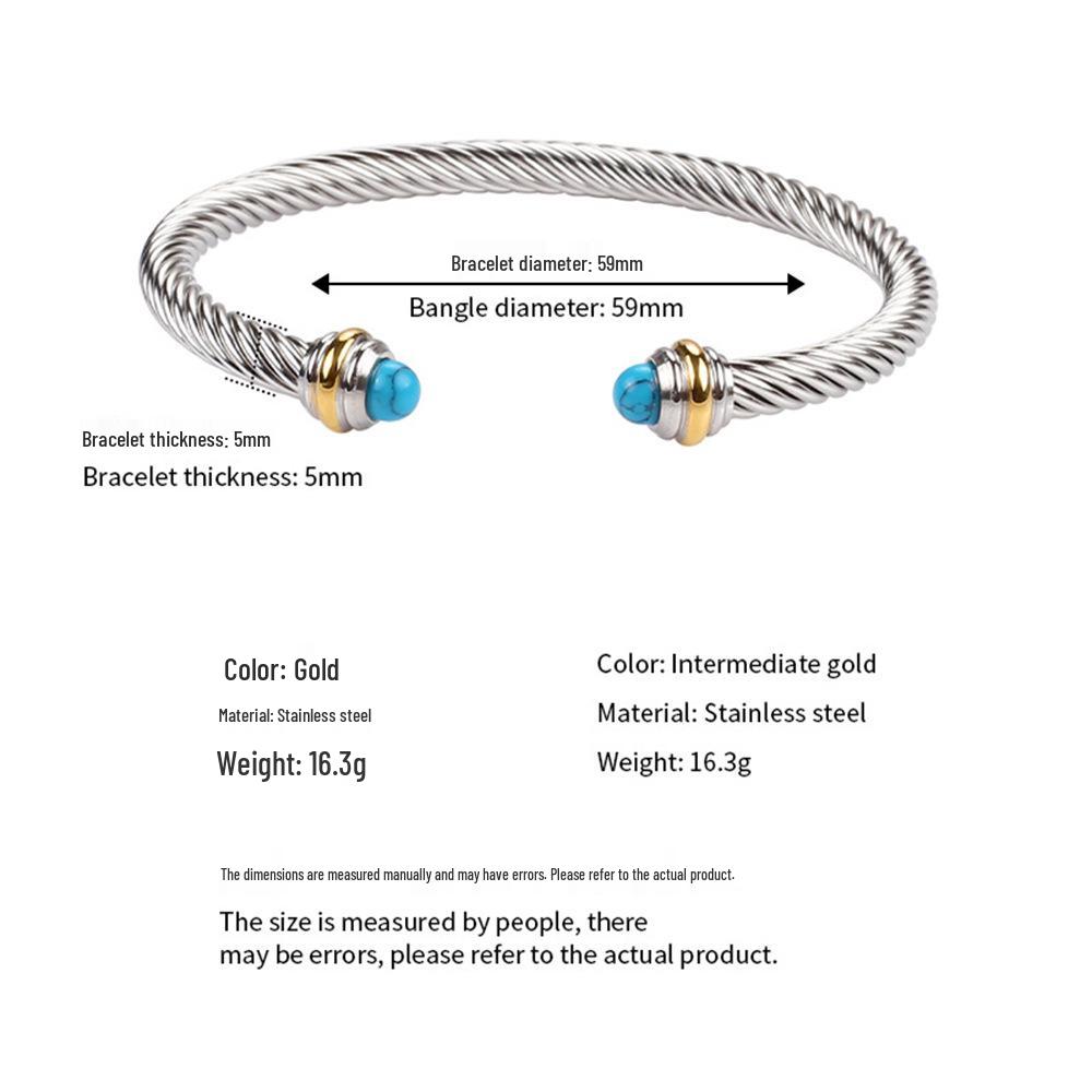 Women's Stainless Steel Wire Bracelet with Black/White Beads, Turquoise Crystals, and Pearl Accents