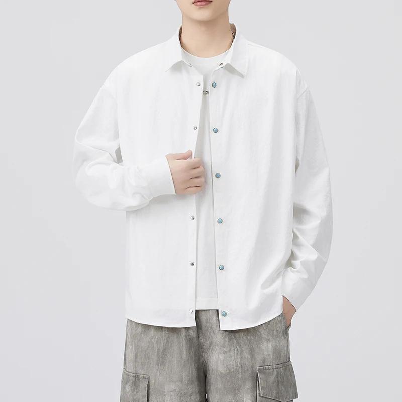 

Men Soild Color Shirt Men Japanese Harajuku Casual Shirt Men Turn Down Collar Shirt Male Casual Korean Style Trendy Shirts M