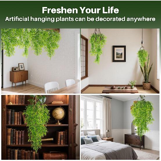 2PCS Fake Hanging Plants - Lifelike Artificial Bamboo Plants Outdoor, Fake Bamboo Leaves Plant for Study Yoga Living Room Patio Porch Stair Wedding