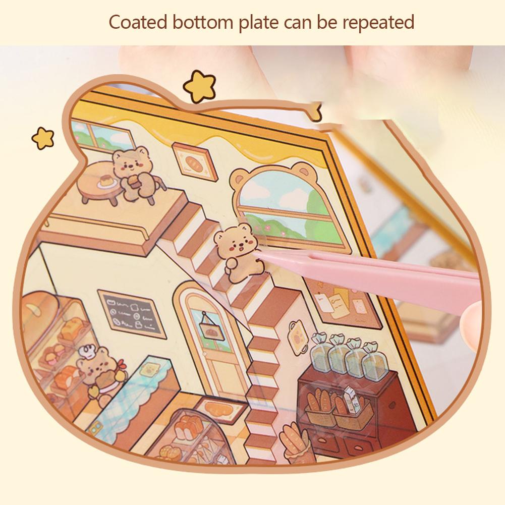 1Set Creative 3D Simulation Cabin Stickers Cute Cartoon Handmade DIY Landscaping Stickers Scene Stacking Pasting Stickers