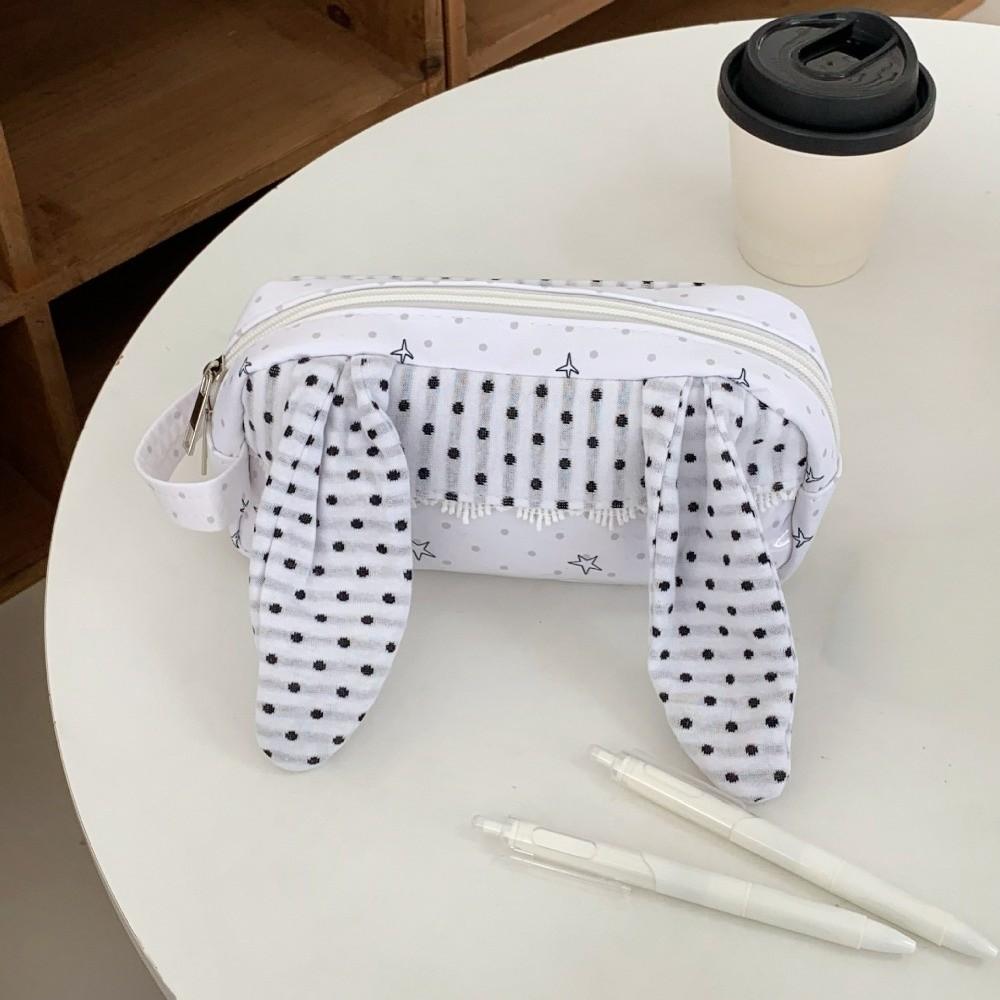 Polka Dot Print Korean Style Pen Bag Rabbit Big Ear Cloth Stationery Bag Pencil Pouch  School