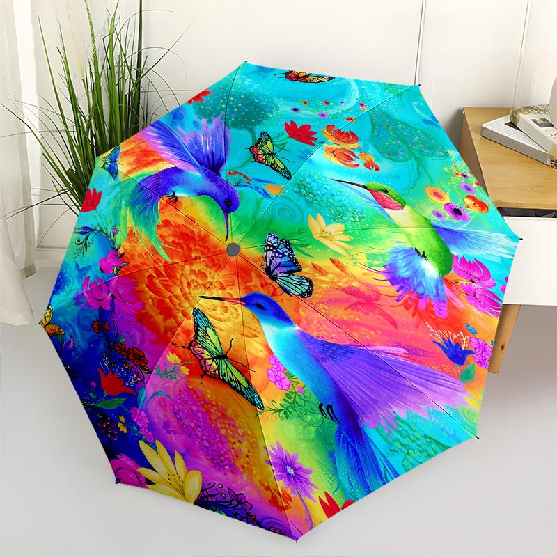 

Hummingbirds, Butterflies Theme 8 Bone Hand Automatic Folding Umbrella, Compact and Portable Design, A Perfect Gift for Birthday, Christmas