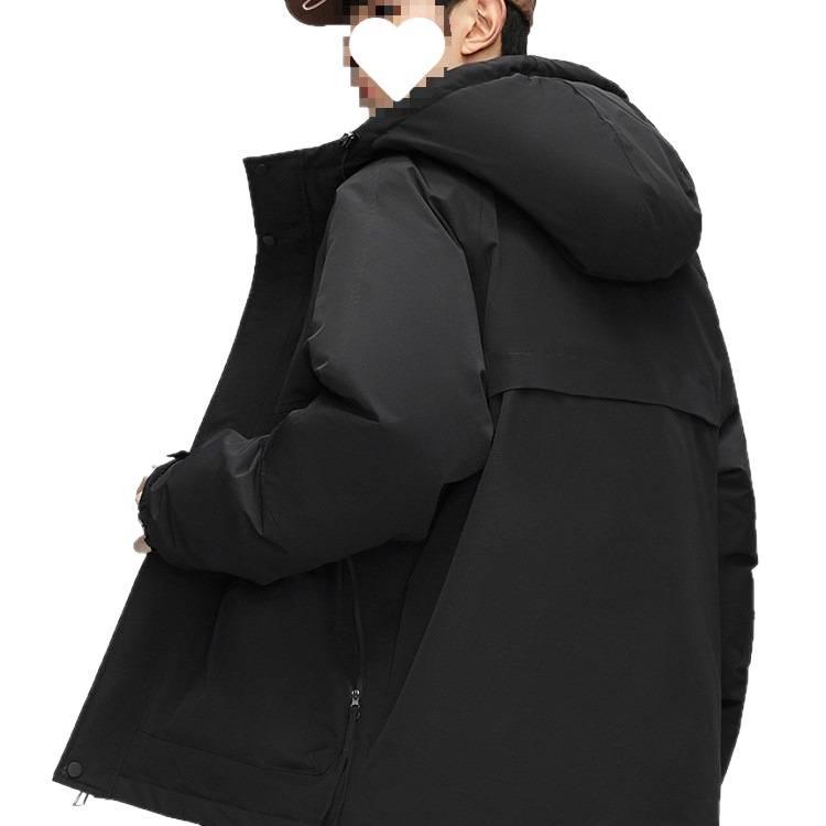 Men's Winter 2025 Stylish Solid Color Hooded Windproof Down Jacket