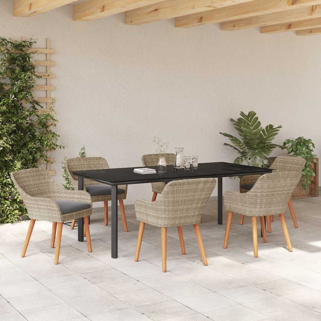 Garden Dining Set with Cushions 7 pcs Light Grey Poly Rattan