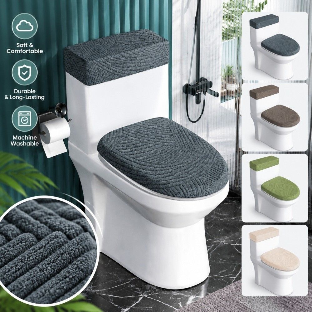 1 Set Machine Washable Toilet Seat Cover Dustproof Bathroom Toilet Cover Set Bathroom