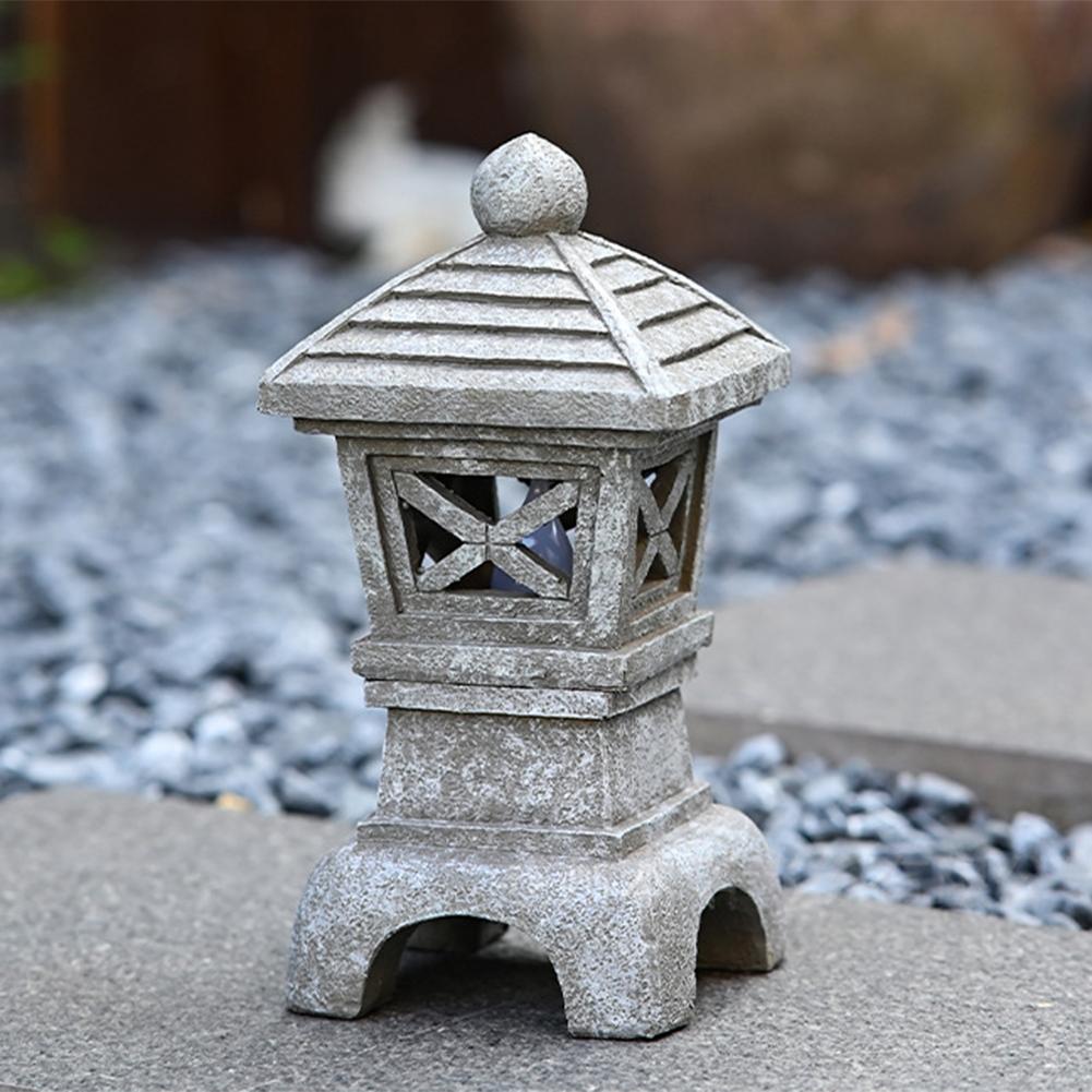 Pagoda Garden Statues Solar-Powered Garden Light Zen Lantern Outdoor Decor