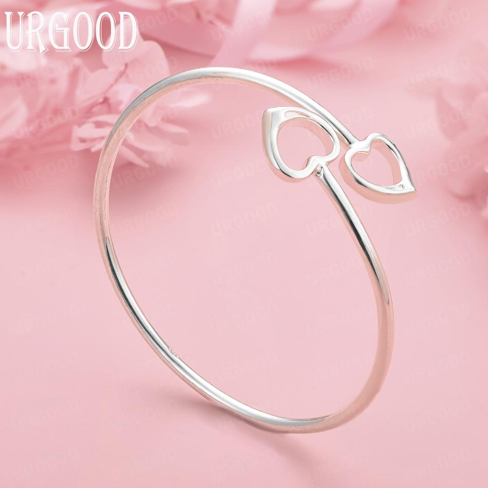 925 Sterling Silver Double Heart Adjustable Bracelet Wedding Jewelry