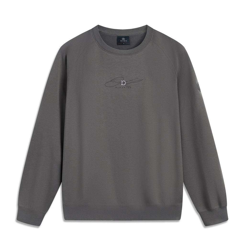 Li-Ning Wade Series Letter Round Neck Comfortable Breathable Versatile Fleece Warm Loose Sports Sweatshirt Men sweatshirt Asphalt-Gray AWDU293-2