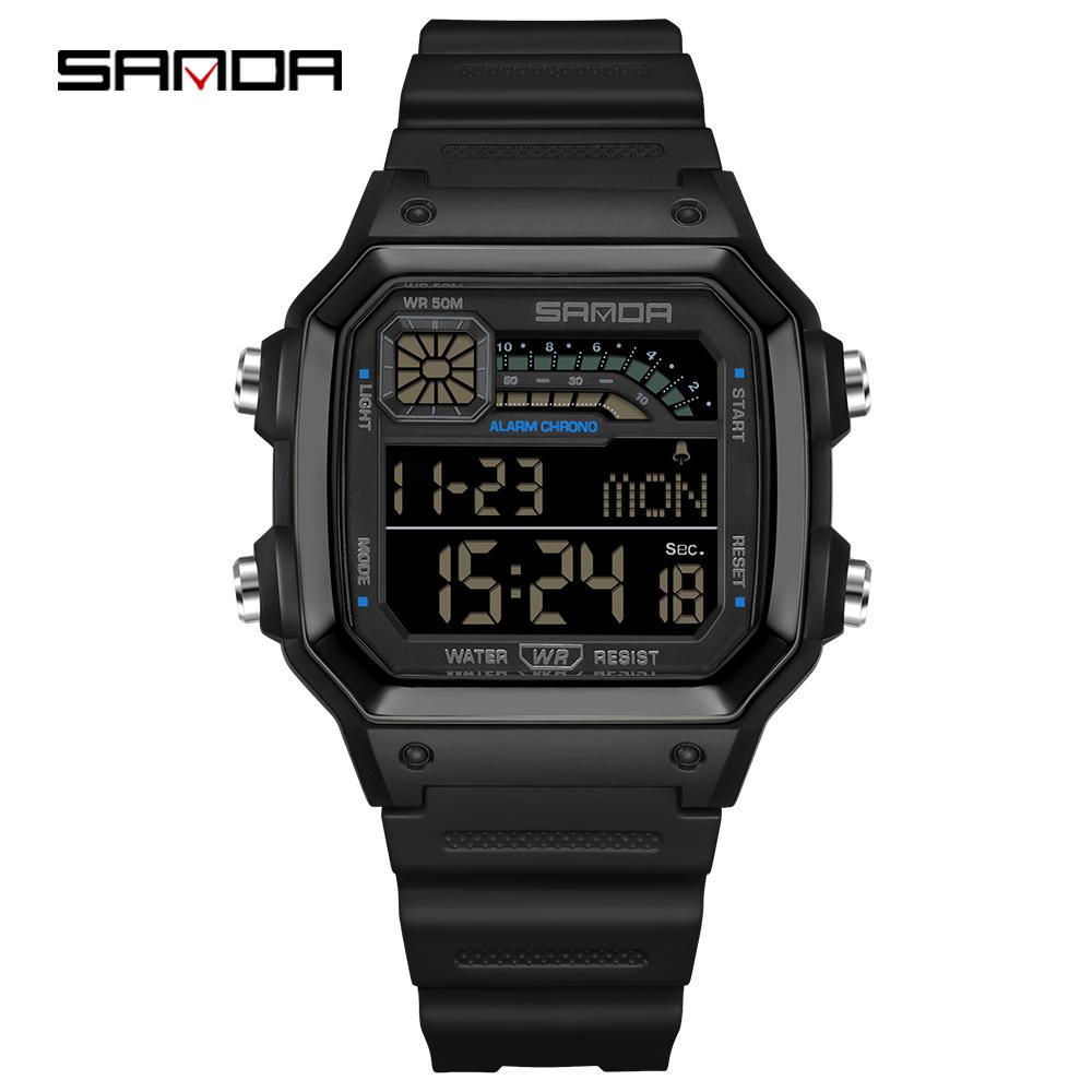 SANDA 6196 Luxury Men's Electronic Watch with Multi Functional Luminous Dial Calendar Waterproof Fashion Men's Digital Watch