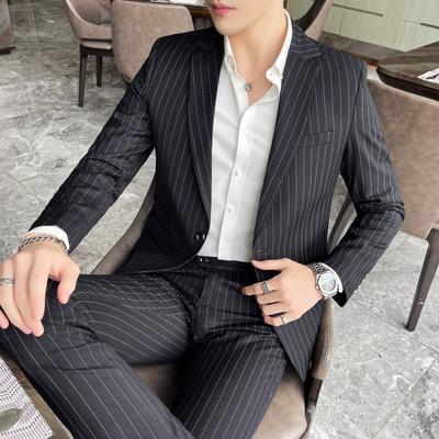 Men's Striped Trendy Casual Stylish Two-piece Suit British Style Formal Wear