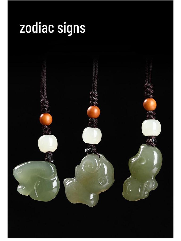 Lake Green Hetian Jade Cartoon Zodiac Pendant Keychain & Phone Charm