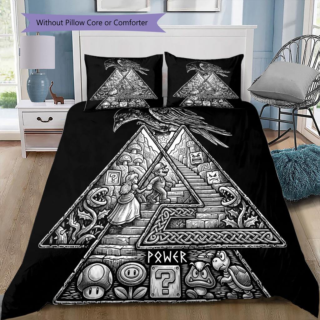 Super Mario Pattern Bedding Quilt Set Quilt Cover Pillowcase Home Birthday Gift(1 * duvet cover + 2 * pillowcase, without core)