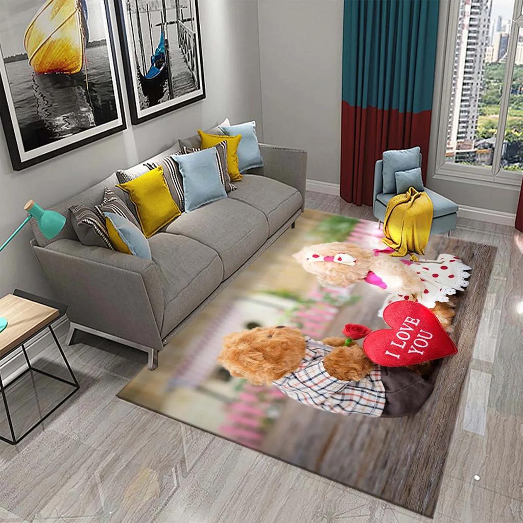 Romantic Love Pattern Carpet Living Room Carpet Bedroom Bathroom Decorative Mat Corridor Door Mat Non-slip Entrance Mat Gifts