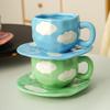 Blue Sky White Clouds Ceramic Mug and Saucer Set - Personalized Portable Coffee Cup for Couples