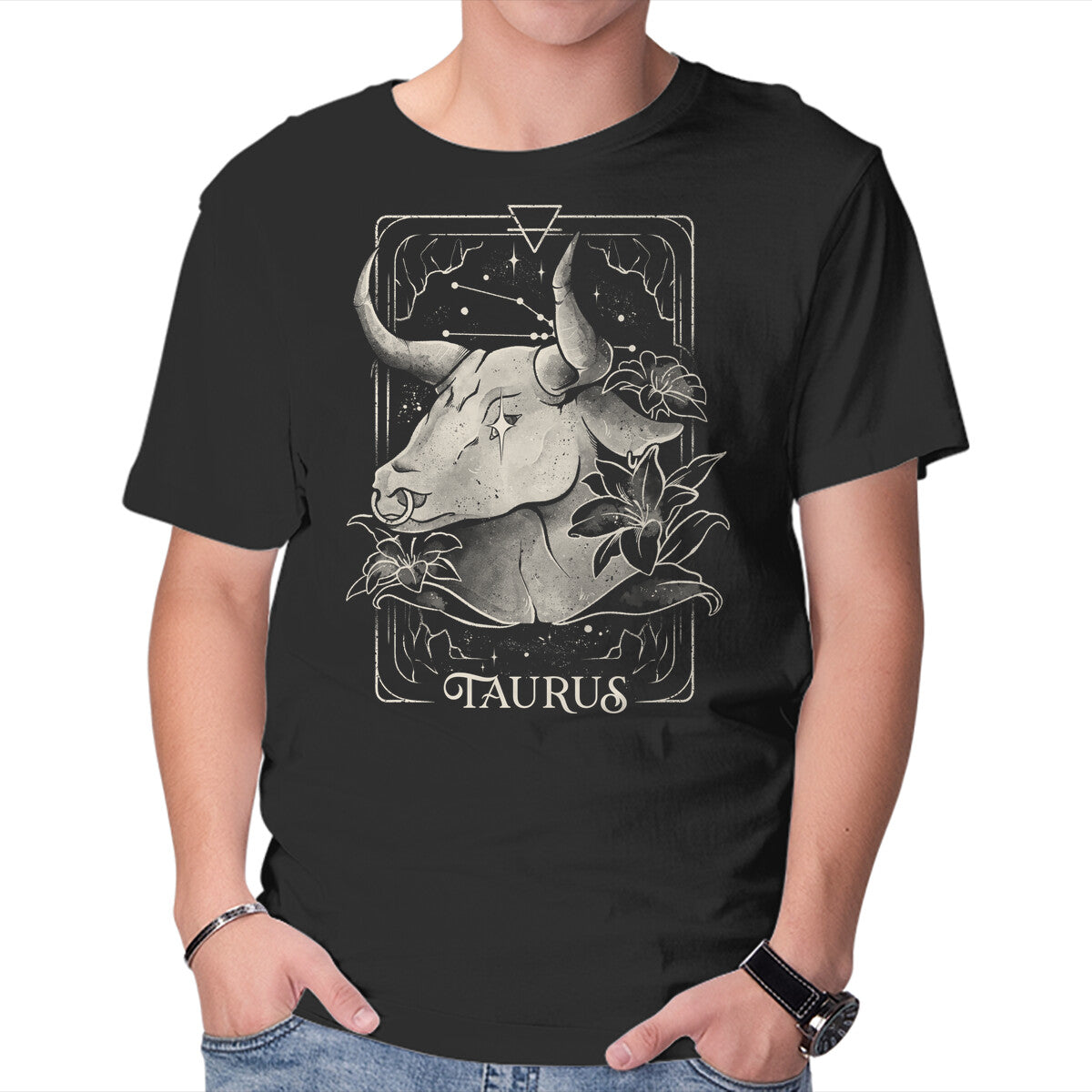 Unisex Crew Neck T-Shirt Taurus Tarot Graphic Short Sleeve Casual Tee S