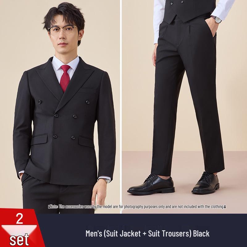 Men's Autumn/Winter Double-Breasted Suit Set - Professional Business Attire for Hotel Managers