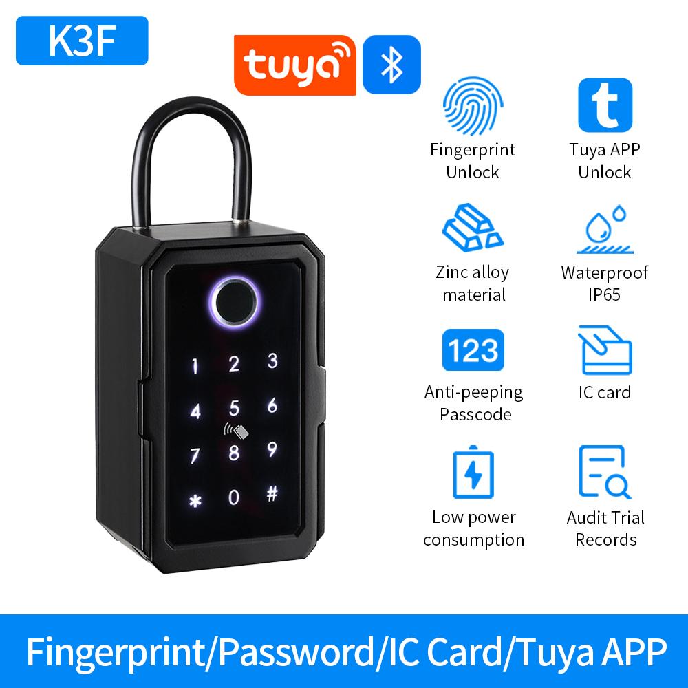 Tuya Smart Life App or TTLock APP Outdoor Waterproof Key Safe Box Security Fingerprint Password Storage Lock Key Box Anti-theft K3F-tuya