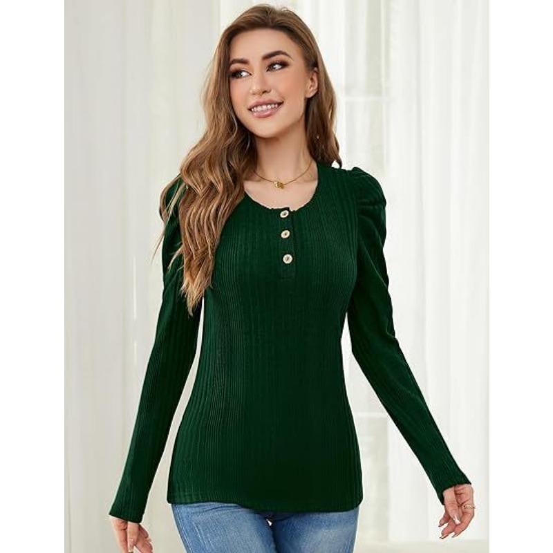 YYFS Women's Fashion Casual Spring Fall Solid Color Print Long Sleeve U-Neck Blouses & Shirts