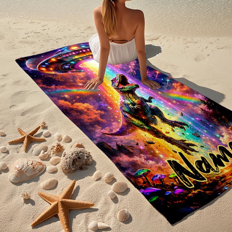 Personalisierbares Ultra-Weiches Strandtuch mit Dinosaurier-Thema, Ideal für Pool - Camping, Tauchen - Perfekter Reisebegleiter, Lebendiges Strandtuch.