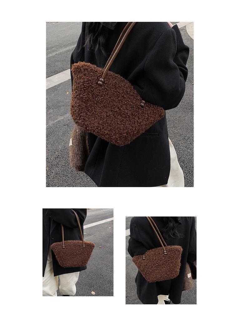 Handtas van nep lamswol in Koreaanse stijl - Pluizige niche design schouder- & okseltas voor herfst/winter