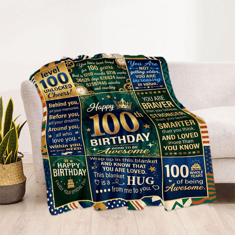 Vintage 100th Birthday Celebration Blanket Comfortable Suitable for Office Chair Picnics All-Season Use Stylish Decor