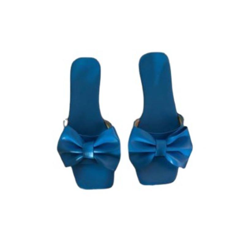 Women's Bowknot Flat Slippers, Solid Color Square Open Toe Non Slip Slides Shoes, Versatile Indoor & Outdoor Slippers