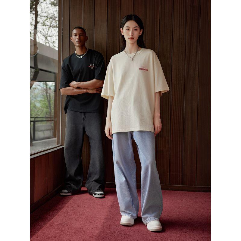 Bodydream Couple Short-Sleeved Men's Summer T-Shirt Tops Pure Cotton Heavy Weight Bottoming Shirt Loose Shoulder Half Sleeve Clothes