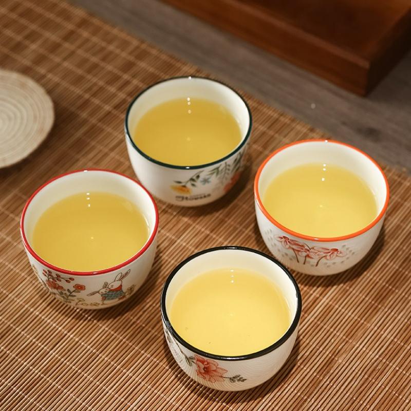 Ceramic Teacup Meditation Kung Fu Cup Handmade Retro Chinese Style Porcelain Household Kitchen Teaware Drinkware Tea Accessories