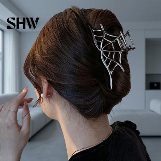 Halloween Hair Accessories 3Pcs Claw Clip, Hollow Spider Web Ghost Hand Non Slip Alloy Clamp, Gothic for Women Heavy Duty Claws