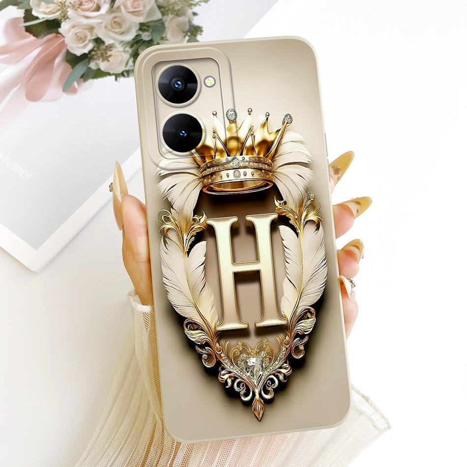 For Realme V30 V30t RMX3618 RMX3619 Feather Crown Initial Letter Phone Case For RealmeV30 V30T 5G Soft Silicone Covers Bumpers