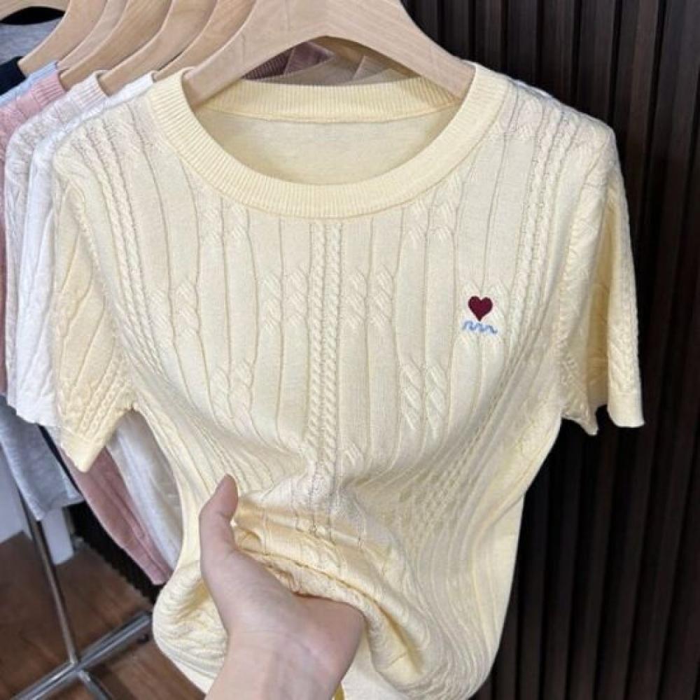 Rellawear Women S Heart Logo Round Neck Summer Short Sleeve Knit rSt0002