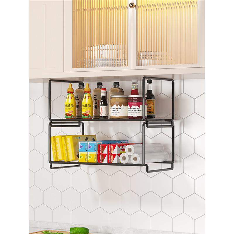 

2-ярусная кухонная полка-органайзер под шкаф, держатель для стакана с салфетками, подвесная полка для шкафа, стола, полая полка 32x20x20cm чёрный