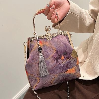 Vintage Evening Bag for Women Kiss Lock Top-Handle Clutch Shoulder Chain Purse Small Crossbody Bags With Tassel Evening Handbag for Wedding Party Prom