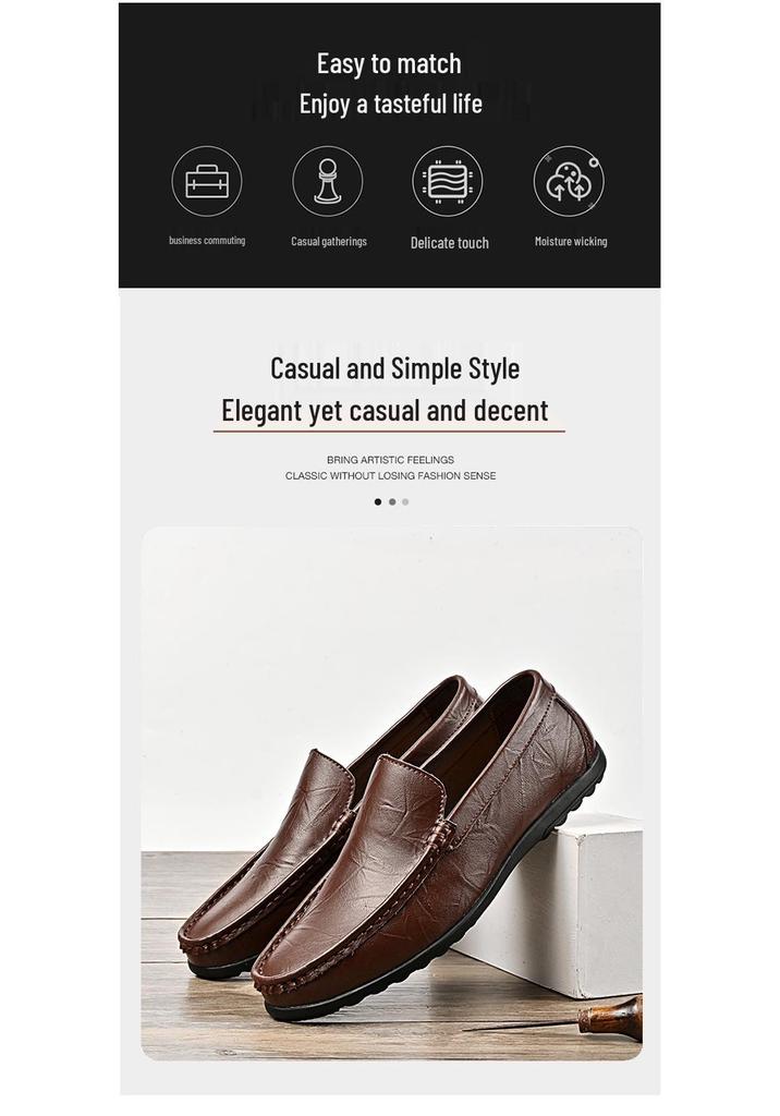 Men's Handmade Slip-On Leather Loafers - Autumn British Style, Casual & Business, Soft Sole Driving Shoes