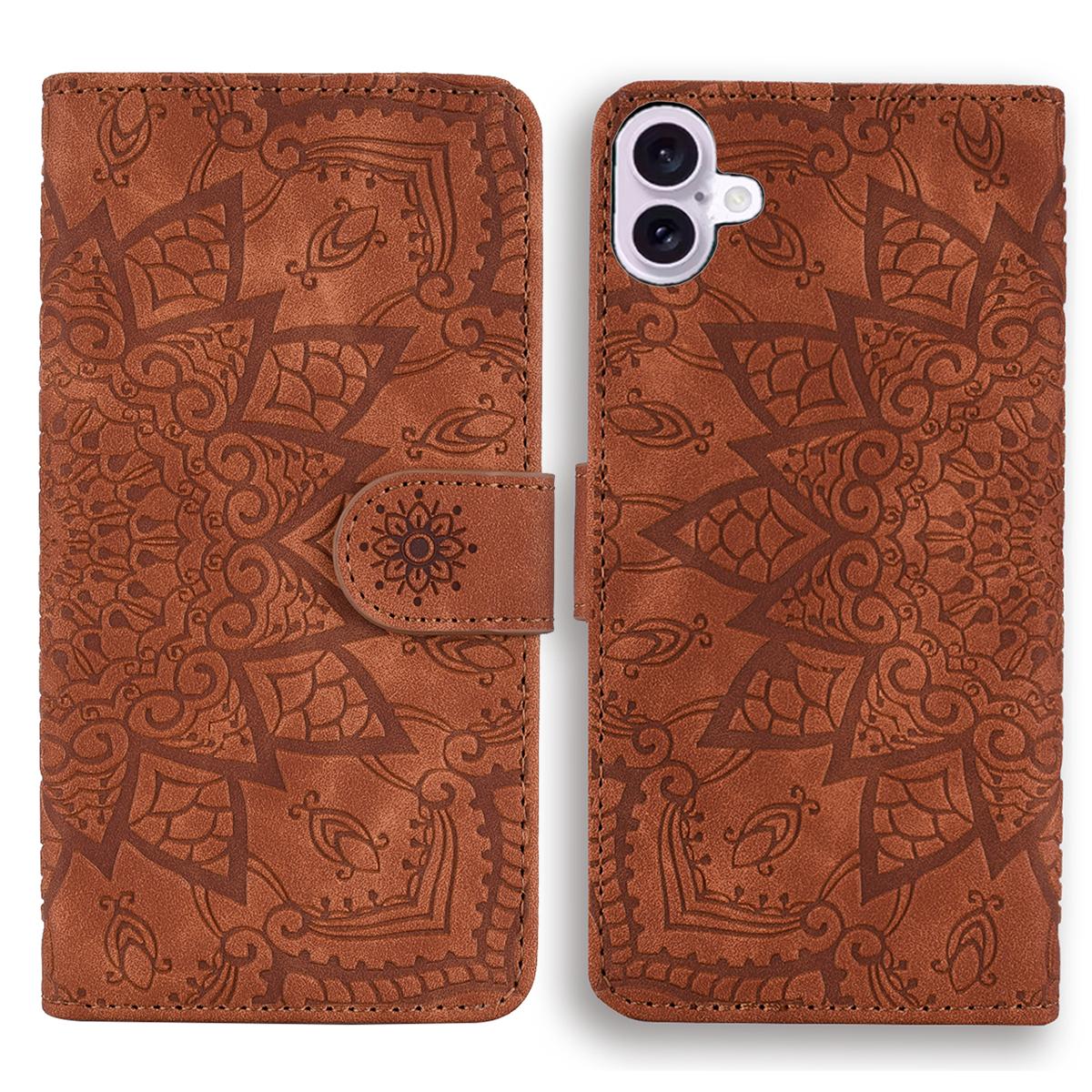 

For iPhone 17 Case Flower Imprinted PU Leather Wallet Flip Phone Cover with Wrist Strap