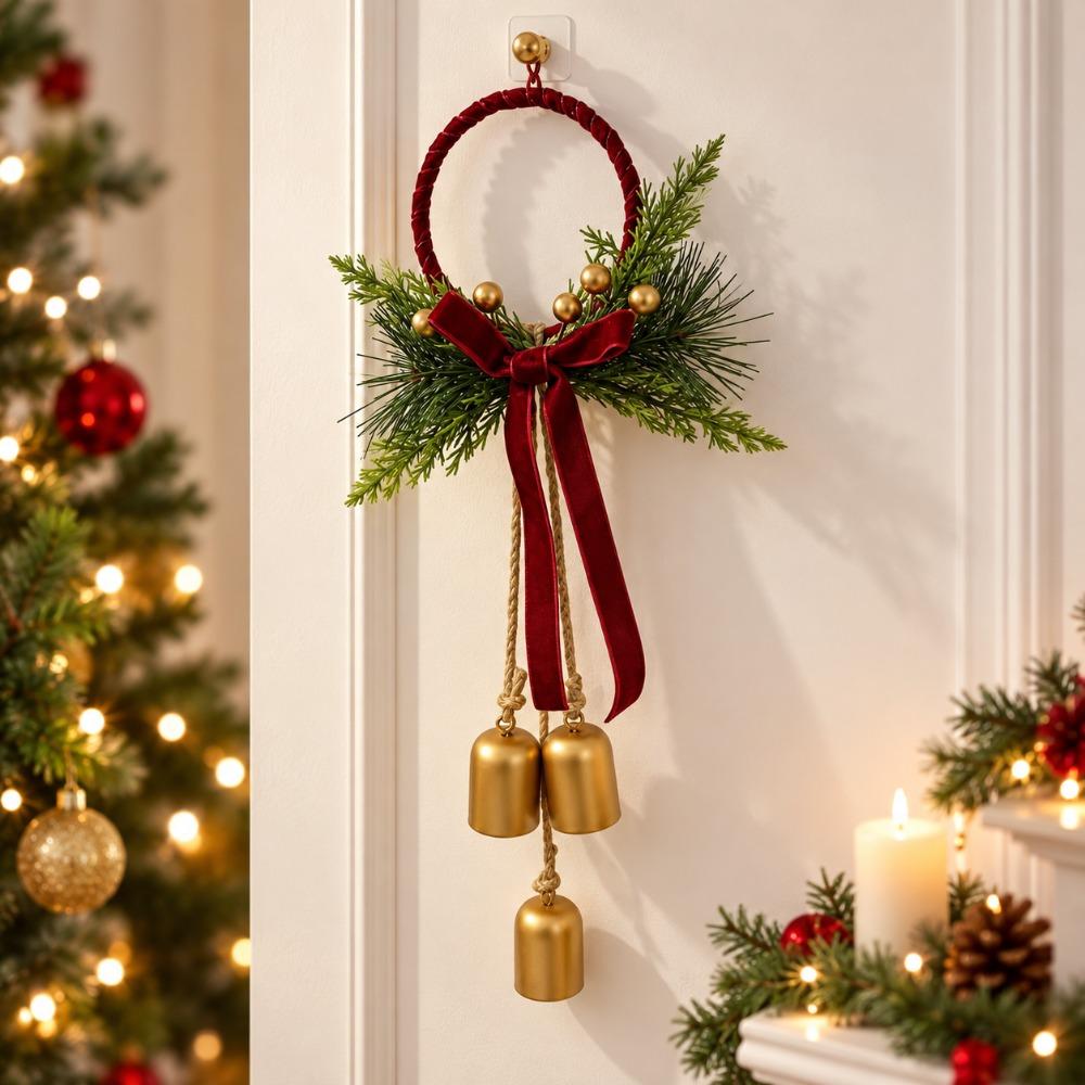 with 3 Bells Xmas Doorknob Hanging Bell Vintage Xmas Metal Bell Pendant Entryway Decoration