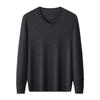 Men's Casual V-Neck Solid Color Knit Sweater - Autumn/Winter Long Sleeve Base Layer