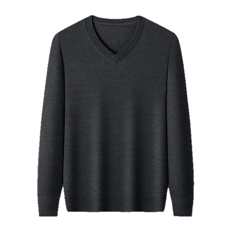 Men's Casual V-Neck Solid Color Knit Sweater - Autumn/Winter Long Sleeve Base Layer